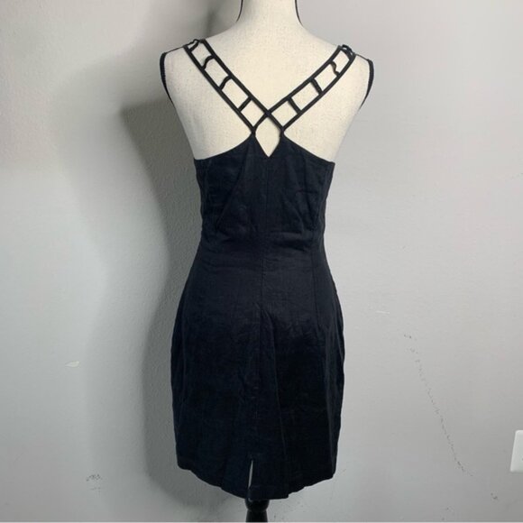Andrea Polizzi for Rex Lester Black Linen Strappy Cutout Crisscross Mini Dress - Picture 10 of 13